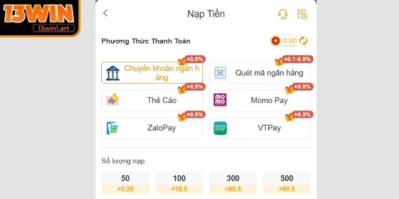 huong dan 13win cach nap Cách nạp tiền 13WIN